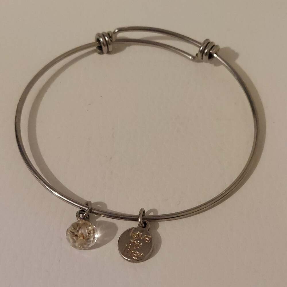 Love This Life Silver Tone with Glass Bead Adjustable 7 3/4" Bracelet
